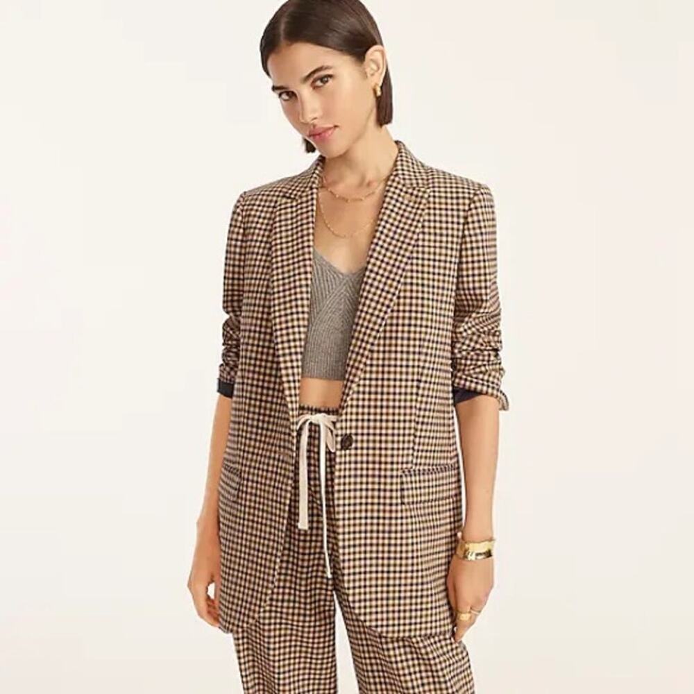 J. Crew Alfie Check Blazer BA482 Tollegno 1900 Italian Stretch Wool Navy & Tan
